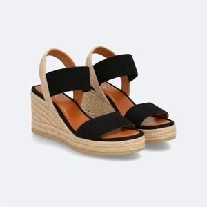 MIA Black and Tan Wedge Sandals